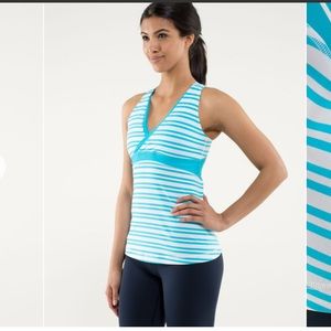 Lululemon Deep V Athletic Tank Twin Stripe Spry Blue size Small
